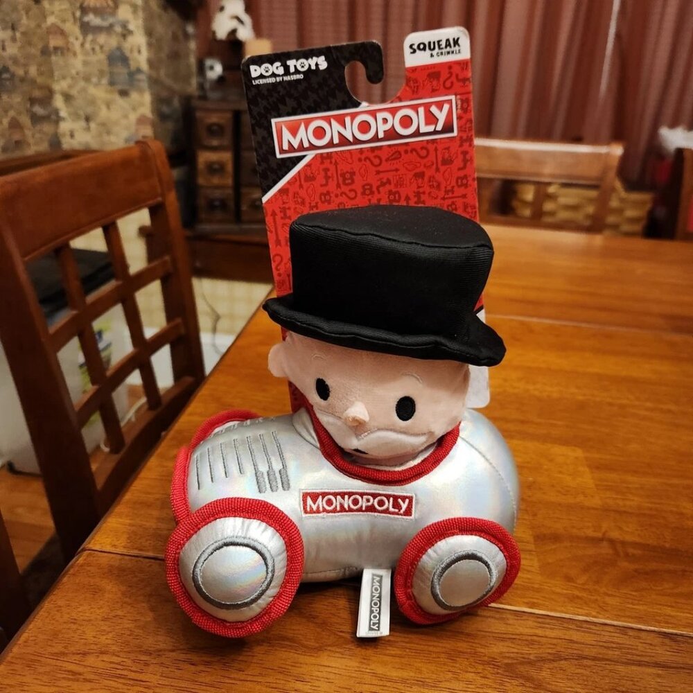 NEW Large Hasbro Monopoly Man In Car Piece Plush Dog Toy Squeak & Crinkle